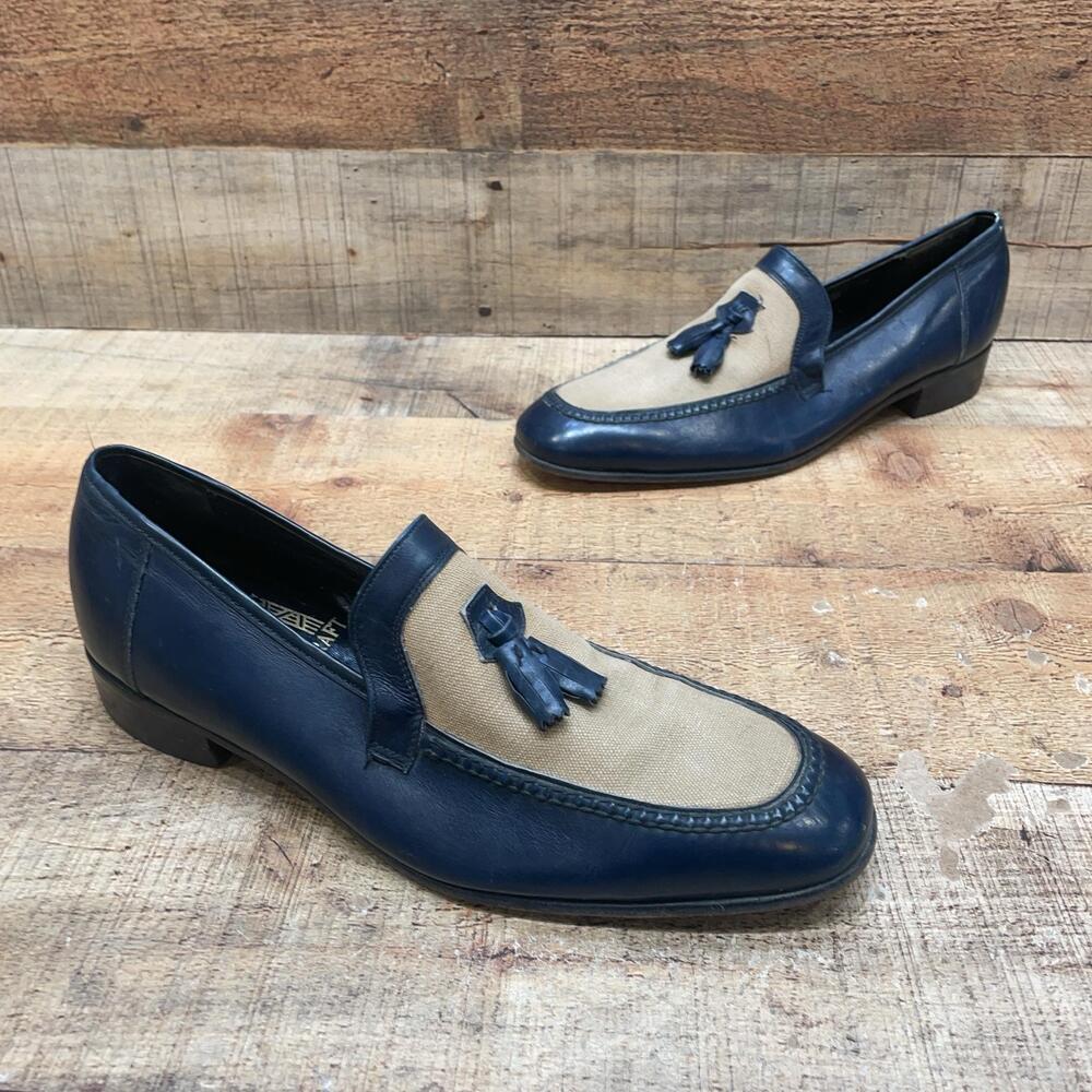 Johnston & Murphy Aristocraft Shoes Mens Size 9.5 D 43 Blue Tassel Loafer Vtg
